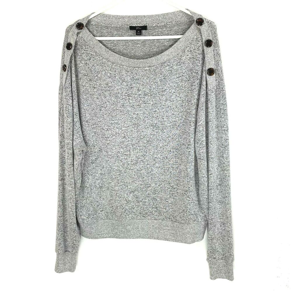 J CREW‎ Womens Sweater Size Medium Gray Supercozy Button Shoulder Top